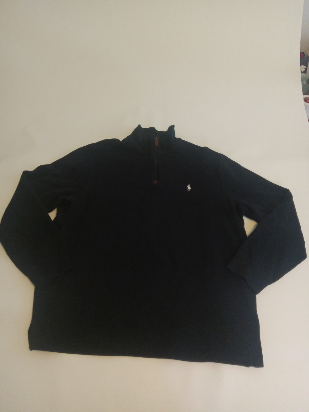 Polo Ralph Lauren Black 1/4-Zip Sweater Pullover White Pony Logo Cotton Sz XXL